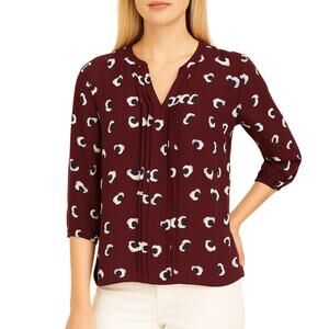 41 Hawthorn Women’s Floral Blouse 3/4 Sleeve V Neck Pullover Maroon NWT Small